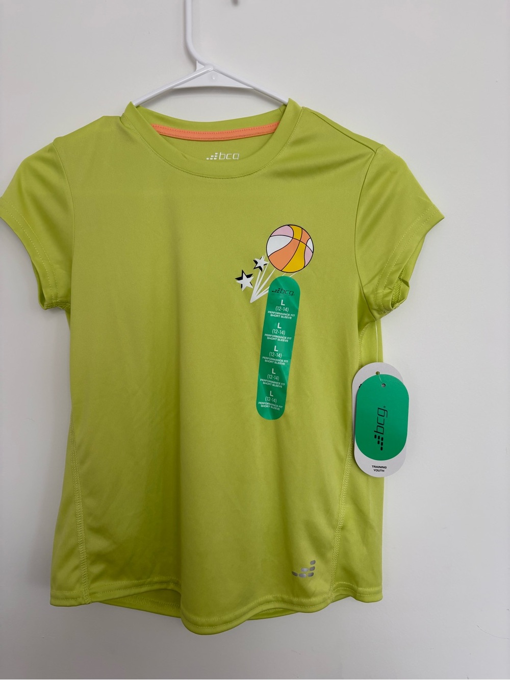 bcg Lime Green Short Sleeve Active Tee with Basketball Graphic